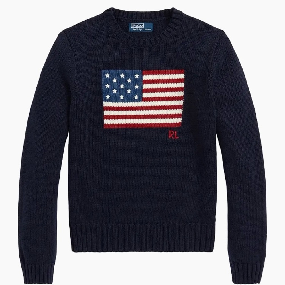 Polo by Ralph Lauren Blue Crewneck Sweater with American Flag